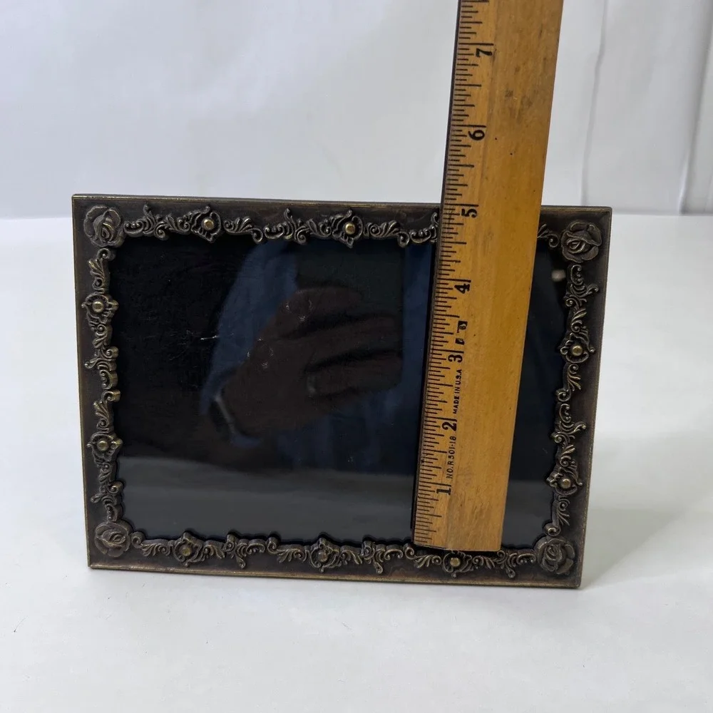 Ornate Baroque Bronze Metal 5x7 Picture Frame Raised Rose Floral Scroll